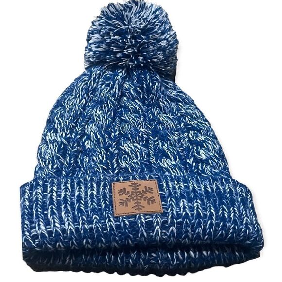 GERTEX BLUE & WHITE KNIT BEANIE MARLED TWEED POM POM WINTER HAT ONE SIZE - Picture 1 of 10